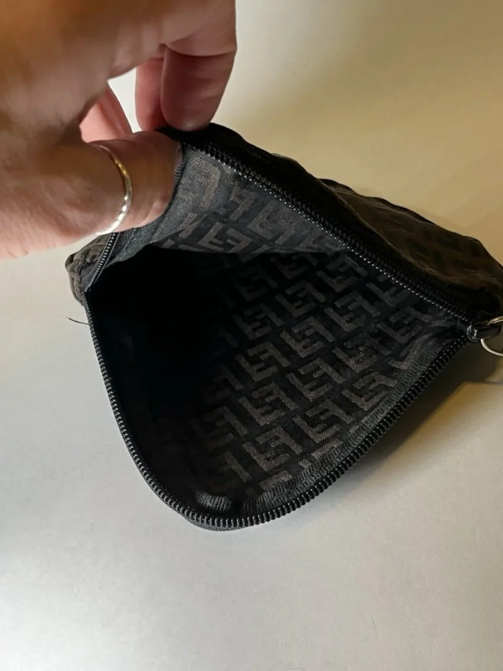 Fendi Zucca Brown & Black Fabric Makeup Bag Zip Pouch Cosmetic Case
